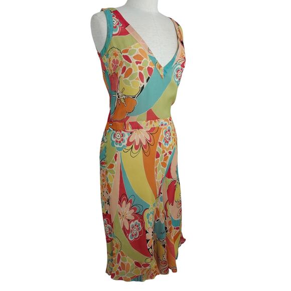 Lafayette 148 Crinkle Silk Dress Size 2 Colorful Mod Spring Summer Beachy - Picture 10 of 15